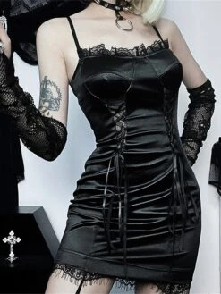 Women's Party Dress Cocktail Dress Bodycon Mini Dress Black Sleeveless Pure Color Lace Up Spring Fall Winter Spaghetti Strap Fashion Halloween Birthday Wedding Guest 2023 S M L -Tesla Style lidujn1693886969800