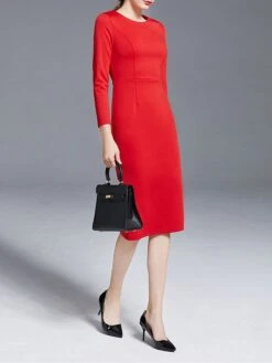 Women's Work Dress Sheath Dress Semi Formal Dress Fashion Winter Dress Office Workfashion Midi Dress Zipper Crew Neck 3/4 Length Sleeve Plain Regular Fit Black Red Fall Winter S M L XL XXL -Tesla Style lieygv1695030988689