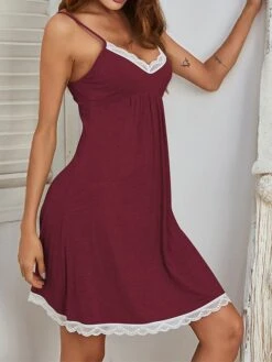 Women's Casual Dress Strap Dress Mini Dress Cute Daily Lace Backless Solid Color Strap Home Lounge Black Wine 2023 Summer Spring S M L XL -Tesla Style lijyhx1692857690219