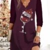 Women's Christmas Work Dress Casual Dress Fashion Winter DressDaily Mini Dress Print V Neck Long Sleeve Hat Regular Fit Navy Blue Fuchsia Green Fall Winter S M L XL XXL -Tesla Style litxja1695631091142