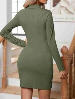 Women's Sweater Dress Winter Dress Jumper Dress Mini Dress Ruched Outdoor Street Daily Fashion Streetwear V Neck Long Sleeve 2023 Regular Fit Black Khaki Army Green Color S M L XL XXL Size -Tesla Style liysgs1693993812314