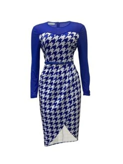 Women's Work Dress Casual Dress Sheath Dress Fashion Office Daily Workfashion Midi Dress Split Print Crew Neck Long Sleeve Houndstooth Regular Fit Red Blue Fall Winter S M L XL XXL 16 Women's Work Dress Casual Dress Sheath Dress Fashion Office Daily Workfashion Midi Dress Split Print Crew Neck Long Sleeve Houndstooth Regular Fit Red Blue Fall Winter S M L XL XXL -Tesla Style lizzuk1695645176293