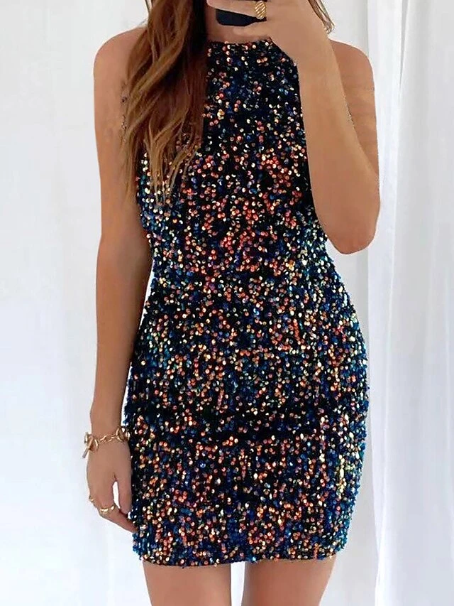 Women's Party Dress Sequin Dress Homecoming Dress Mini Dress Black White Pink Sleeveless Multicolor Sequins Summer Crew Neck Party Birthday Spring Dress 2023 S M L XL 2XL 7 Women's Party Dress Sequin Dress Homecoming Dress Mini Dress Black White Pink Sleeveless Multicolor Sequins Summer Crew Neck Party Birthday Spring Dress 2023 S M L XL 2XL - Image 5