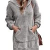 Women‘s Hoodie Dress Winter Dress Black Pink Army Green Navy Blue Beige Gray Long Sleeve Pure Color Zipper Pocket Winter Fall Hooded Stylish Casual Fall Dress Loose Fit 2022 S M L XL 2XL 3XL -Tesla Style ljqcri1664249539318