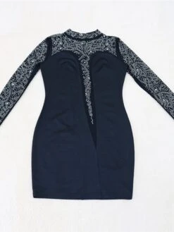 Women's Party Dress Sequin Dress Sheath Dress Black White Long Sleeve Floral Sequins Fall Turtleneck Party Winter Dress Fall Dress S M L XL XXL -Tesla Style lkagdo1632365095818