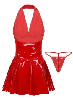 Women's Casual Dress Night Dress Mini Dress Daily Casual Backless Solid Color Halter Neck Home Lounge Black Red 2023 Summer Spring One-Size -Tesla Style lkfhii1692788095331