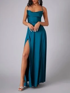 Women's Prom Dress Party Dress Satin Dress Long Dress Maxi Dress Black White Pink Sleeveless Pure Color Backless Summer Spring Fall Spaghetti Strap Fashion Evening Party Wedding Guest Vacation 2023 S -Tesla Style lkronz1690366395675