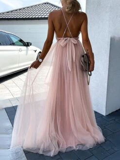 Women's Prom Dress Party Dress Lace Dress Long Dress Maxi Dress Pink Green Sleeveless Pure Color Lace Summer Spring Fall Spaghetti Strap Fashion Birthday Evening Party Wedding Guest 2023 S M L XL -Tesla Style lktkdx1677036832355