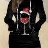 Women‘s Christmas Hoodie Dress Winter Dress Mini Dress Black Long Sleeve Hat Pocket Print Winter Fall Hooded Vacation Casual 2022 S M L XL XXL 3XL -Tesla Style lkvqjp1666603790874