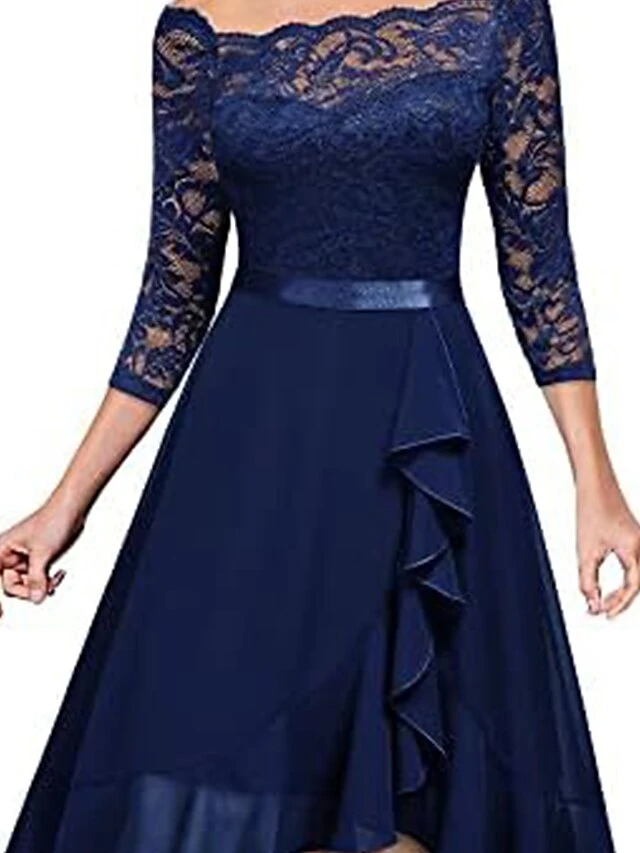 Women's Party Dress Lace Dress Wedding Guest Dress Midi Dress Pink Blue Fuchsia 3/4 Length Sleeve Pure Color Lace Summer Spring Fall Off Shoulder Fashion Birthday Wedding Guest Vacation 2023 S M L XL 13 Women's Party Dress Lace Dress Wedding Guest Dress Midi Dress Pink Blue Fuchsia 3/4 Length Sleeve Pure Color Lace Summer Spring Fall Off Shoulder Fashion Birthday Wedding Guest Vacation 2023 S M L XL - Image 11