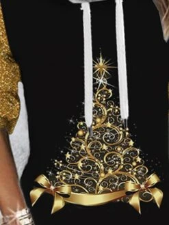 Women's Christmas Hoodie Dress Shift Dress Mini Dress Black Long Sleeve Tree Print Fall Spring Hooded Daily Vacation Loose Fit 2022 S M L XL XXL 3XL -Tesla Style lkxsti1667459523090