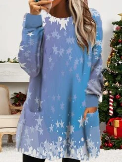 Women's Christmas Sweatshirt Dress Winter Dress Mini Dress Green Blue Orange Light Blue Long Sleeve Color Gradient Pocket Print Winter Fall Crew Neck Casual Loose Fit 2022 S M L XL XXL 3XL -Tesla Style llaebb1668088038025