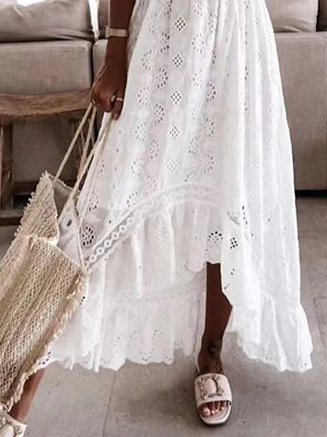 Women's Long Dress Maxi Dress Party Dress Casual Dress Lace Dress Plain Modern Casual Outdoor Daily Holiday Lace Ruched Short Sleeve Off Shoulder Dress Loose Fit White Summer Spring S M L XL XXL 5 Women's Long Dress Maxi Dress Party Dress Casual Dress Lace Dress Plain Modern Casual Outdoor Daily Holiday Lace Ruched Short Sleeve Off Shoulder Dress Loose Fit White Summer Spring S M L XL XXL - Image 3
