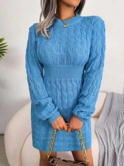 Women's Sweater Dress Jumper Dress Casual Dress Mini Dress Fashion Pure Color Outdoor Daily Vacation Going Out Crew Neck Long Sleeve Patchwork 2023 Regular Fit Black White Blue S M L -Tesla Style lljorn1695030477202