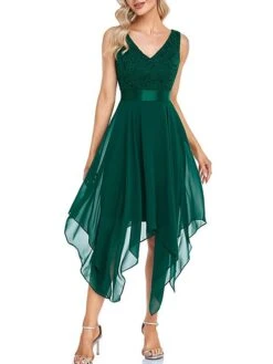 Women's Party Dress Lace Dress Cocktail Dress Midi Dress Black Green Sleeveless Pure Color Lace Fall Winter Autumn V Neck Fashion Vacation 2023 S M L XL XXL -Tesla Style lmbjsx1693535463881