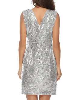 Women's Party Dress Sequin Dress Metallic Dress Midi Dress Silver Pink Sleeveless Pure Color Sequins Summer Spring Fall V Neck Fashion Party Vacation Summer Dress 2022 S M L XL XXL -Tesla Style lmiicg1628138160540