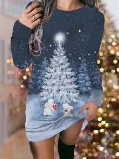 Women‘s Christmas Sweatshirt Dress Shift Dress Sweat Dress Mini Dress Black Blue Pink Long Sleeve Plaid Print Winter Fall Autumn Round Neck Fashion Daily 2022 S M L XL XXL 3XL -Tesla Style lmlgcz1668155300449