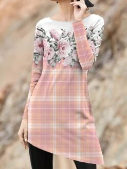 Women's Work Dress Casual Dress Fashion Winter Dress Daily Mini Dress Print Crew Neck Long Sleeve Floral Regular Fit Pink Blue Purple Fall Winter S M L XL XXL -Tesla Style lnakcs1694426130162