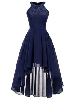 Women‘s Party Dress Wedding Guest Dress Lace Dress Swing Dress Midi Dress Pink Wine Navy Blue Sleeveless Pure Color Lace Fall Spring Autumn Halter Party Party Spring Dress 2023 S M L XL XXL -Tesla Style lnomwz1631860616221