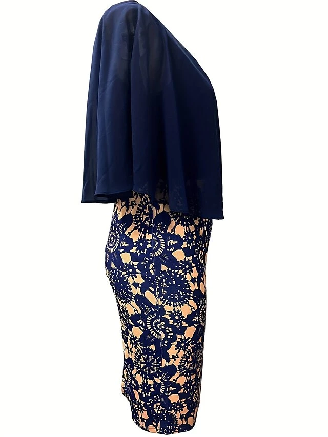 Women's Work Dress Sheath Dress Semi Formal Dress Fashion Midi Dress Print Crew Neck Half Sleeve Floral Slim Pink Navy Blue Fall S M L XL XXL 13 Women's Work Dress Sheath Dress Semi Formal Dress Fashion Midi Dress Print Crew Neck Half Sleeve Floral Slim Pink Navy Blue Fall S M L XL XXL - Image 11