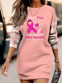 Women's Casual Dress Sweatshirt Dress Winter Dress Plaid Letter Print Crew Neck Mini Dress Fashion Streetwear Outdoor Daily Long Sleeve Loose Fit Light Pink Pink Apricot Fall Winter S M L XL XXL -Tesla Style lnznod1695371705274