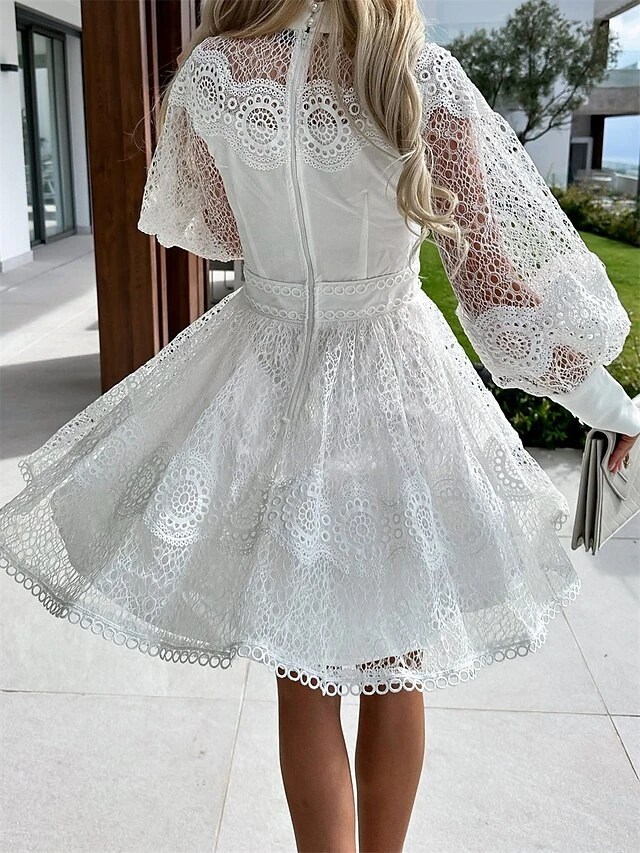 Women's Party Dress Lace Dress Homecoming Dress Mini Dress Black White Long Sleeve Pure Color Lace Summer Spring Fall Stand Collar Fashion Wedding Guest Birthday Vacation Slim 2023 S M L XL 6 Women's Party Dress Lace Dress Homecoming Dress Mini Dress Black White Long Sleeve Pure Color Lace Summer Spring Fall Stand Collar Fashion Wedding Guest Birthday Vacation Slim 2023 S M L XL - Image 4