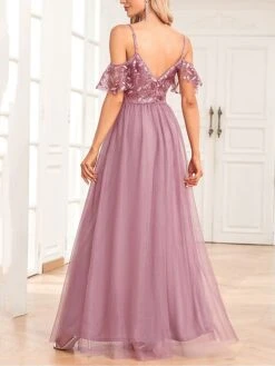 Women‘s Prom Dress Party Dress Sequin Dress Long Dress Maxi Dress Pink Short Sleeve Pure Color Sparkly Glitter Sequins Fall Winter Autumn Spaghetti Strap Fashion Wedding Guest Evening Party -Tesla Style lplaqq1693535460283