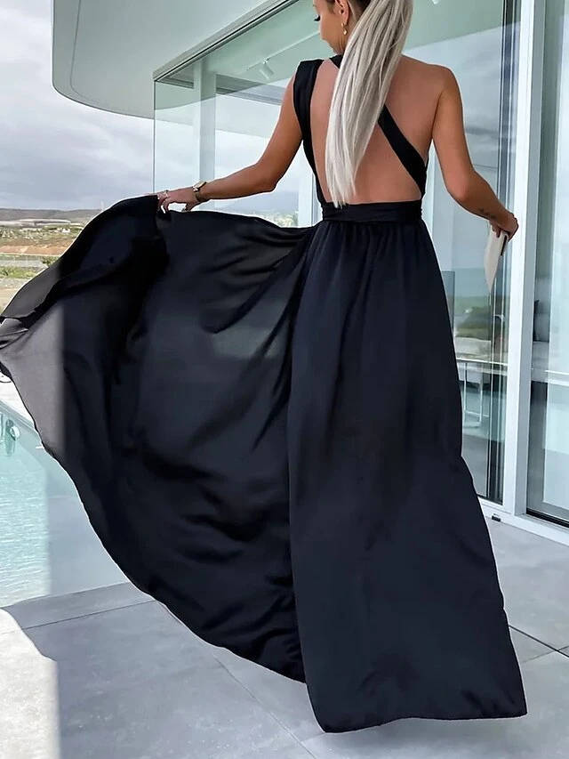 Women's Party Dress Homecoming Dress Satin Dress Pink Dress Long Dress Maxi Dress Black Light Green Wine Sleeveless Pure Color Lace Up Summer Spring Fall V Neck Fashion Evening Party Wedding Guest 8 Women's Party Dress Homecoming Dress Satin Dress Pink Dress Long Dress Maxi Dress Black Light Green Wine Sleeveless Pure Color Lace Up Summer Spring Fall V Neck Fashion Evening Party Wedding Guest - Image 6