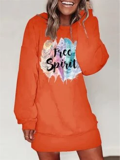 Women's Casual Dress Sweatshirt Dress Winter Dress Letter Feather Print Crew Neck Mini Dress Fashion Streetwear Outdoor Daily Long Sleeve Loose Fit White Blue Orange Fall Winter S M L XL XXL -Tesla Style lqgvdr1692938291283
