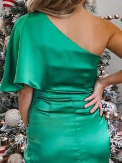 Women‘s Wedding Guest Dress Party Dress Satin Dress Midi Dress Green Black Gold Orange Navy Blue Short Sleeve Solid Color Ruched Spring Summer Off Shoulder Elegant & Luxurious 2022 S M L XL -Tesla Style lqkean1693288910615