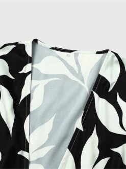 Women's Work Dress Semi Formal Dress Wrap Dress Fashion Midi Dress Lace Up Print V Neck Long Sleeve Leaf Loose Fit Black Fall Winter S M L XL XXL -Tesla Style lrbwas1693363845518