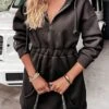 Women's Casual Dress Hoodie Dress Mini Dress Active Fashion Outdoor Going Out Weekend Hoodie Zipper Pocket Solid Color Loose Fit Black White Fuchsia S M L XL XXL -Tesla Style lrcqxo1695781022963
