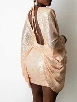 Women's Party Dress Sequin Dress Metallic Dress Mini Dress Blue Gold Gray 3/4 Length Sleeve Pure Color Sequins Spring Fall Winter V Neck Hot Party Spring Dress 2022 S M L XL -Tesla Style lrsocv1634611228510