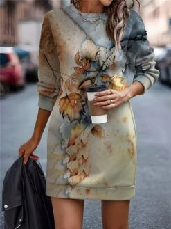 Women's Casual Dress Sweatshirt Dress Mini Dress Warm Fashion Outdoor Vacation Going Out Crew Neck Print Print Regular Fit Blue S M L XL XXL