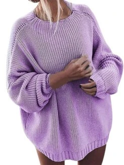 Women's Sweater Dress Jumper Dress Knit Dress Mini Dress Warm Pure Color Outdoor Casual Going Out Crew Neck Long Sleeve 2023 Loose Fit Black Pink Red S M L XL -Tesla Style lscdyi1694166175081