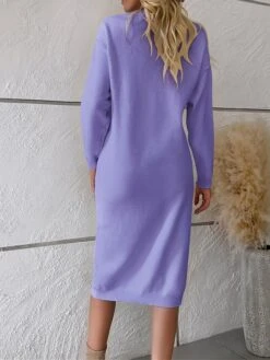 Women's Sweater Dress Winter Dress Jumper Dress Midi Dress Button Outdoor Work Street Fashion Modern Crew Neck Long Sleeve 2023 Loose Fit Black White Blue Color S M L XL Size -Tesla Style lsjnbw1694602815229