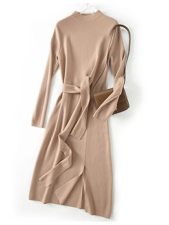 Women‘s Sweater Dress Winter Dress Midi Dress Green Camel Red Long Sleeve Pure Color Lace Up Split Winter Fall Turtleneck Casual One-Size 15 Women‘s Sweater Dress Winter Dress Midi Dress Green Camel Red Long Sleeve Pure Color Lace Up Split Winter Fall Turtleneck Casual One-Size - Image 13