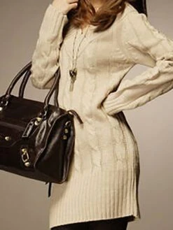 Women‘s Sweater Dress Winter Dress Green Beige Gray Long Sleeve Pure Color Ruched Winter Fall V Neck Casual 2022 One-Size -Tesla Style lsqsub1648117364644