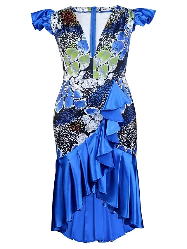 Women's Party Dress Wedding Guest Dress Sheath Dress Midi Dress Blue Short Sleeve Floral Ruffle Summer Spring Fall V Neck Fashion Wedding Guest Vacation Summer Dress 2023 S M L XL XXL 3XL 4XL 4 Women's Party Dress Wedding Guest Dress Sheath Dress Midi Dress Blue Short Sleeve Floral Ruffle Summer Spring Fall V Neck Fashion Wedding Guest Vacation Summer Dress 2023 S M L XL XXL 3XL 4XL - Image 2
