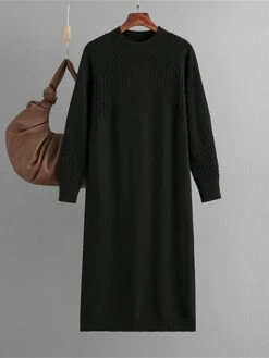 Women's Sweater Dress Jumper Dress Winter Dress Midi Dress Fashion Plain Outdoor Holiday Vacation Going Out Crew Neck Long Sleeve 2023 Loose Fit Black Blue Purple One Size -Tesla Style lsuiwi1697711381385