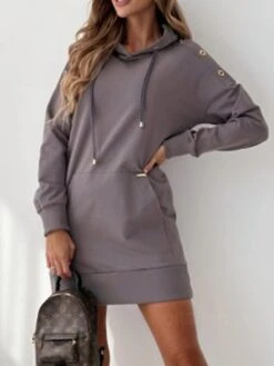 Women's Casual Dress Hoodie Dress Mini Dress Active Daily Outdoor Holiday Vacation Hoodie Pocket Solid Color Loose Fit ArmyGreen Black Blue S M L XL XXL -Tesla Style ltezez1695644527554