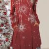 Women's Christmas Work Dress Casual Dress Fashion Winter DressDaily Midi Dress Pocket Print Crew Neck Long Sleeve Cat Santa Claus Regular Fit White Wine Red Fall Winter S M L XL XXL -Tesla Style ltgkra1695633468305