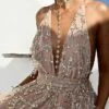 Women‘s Party Dress Fringe Dress Sequin Dress Mini Dress Black Gold Sleeveless Pure Color Sequins Fall Spring Summer Deep V Party Party Evening Party Wedding Guest Slim 2023 S M L XL -Tesla Style ltjvxb1646303114510