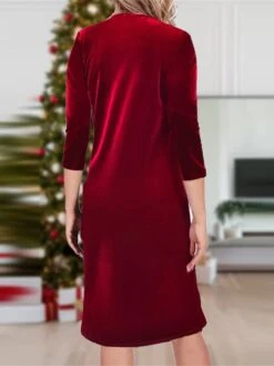 Women's Velvet Dress Party Dress Sequin Dress Midi Dress Wine 3/4 Length Sleeve Pure Color Sequins Spring Fall Winter Crew Neck Fashion Winter Dress Christmas Wedding Guest 2023 S M L XL XXL 3XL -Tesla Style ltkfej1697797263117