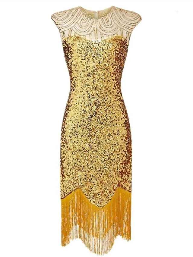 Women‘s Halloween Dress Party Dress Vintage Tea Dresses Gatsby Dress Knee Length Dress Black Gold Green Sleeveless Pure Color Sequins Fall Spring Summer Crew Neck Vintage Party Evening Party Slim 2023 4 Women‘s Halloween Dress Party Dress Vintage Tea Dresses Gatsby Dress Knee Length Dress Black Gold Green Sleeveless Pure Color Sequins Fall Spring Summer Crew Neck Vintage Party Evening Party Slim 2023 - Image 2