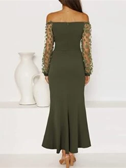 Women's Party Dress Cocktail Dress Wedding Guest Dress Long Dress Maxi Dress Black Wine Army Green Long Sleeve Pure Color Lace Spring Fall Winter Off Shoulder Fashion Winter Dress Wedding Guest -Tesla Style ludskq1697096002234