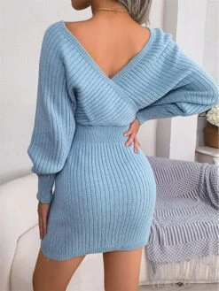 Women's Sweater Dress Winter Dress Jumper Dress Mini Dress Ruched Daily Date Going Out Active Fashion Crew Neck Long Sleeve 2023 Regular Fit Black White Blue Color S M L Size -Tesla Style luefnf1692858693700