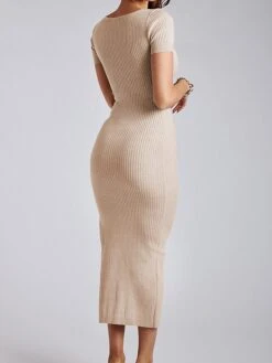 Women's Sweater Dress Winter Dress Jumper Dress Midi Dress Split Outdoor Street Daily Fashion Streetwear U Neck Short Sleeve 2023 Slim Black White Wine Color S M L XL Size -Tesla Style luieam1695035665267