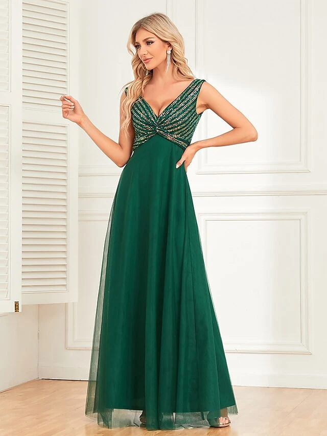 Women's Party Dress Sequin Dress Swing Dress Long Dress Maxi Dress Dark Green Sleeveless Pure Color Sequins Summer Spring Fall V Neck Formal Wedding Guest Evening Party 2023 S M L XL 5 Women's Party Dress Sequin Dress Swing Dress Long Dress Maxi Dress Dark Green Sleeveless Pure Color Sequins Summer Spring Fall V Neck Formal Wedding Guest Evening Party 2023 S M L XL - Image 3