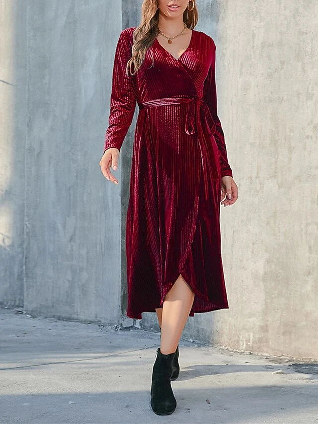 Women's Party Dress Velvet Dress Cocktail Dress Midi Dress Black Wine Brown Long Sleeve Pure Color Lace Up Spring Fall Winter V Neck Fashion Winter Dress Birthday Wedding Guest 2023 S M L XL XXL 3XL 9 Women's Party Dress Velvet Dress Cocktail Dress Midi Dress Black Wine Brown Long Sleeve Pure Color Lace Up Spring Fall Winter V Neck Fashion Winter Dress Birthday Wedding Guest 2023 S M L XL XXL 3XL - Image 7
